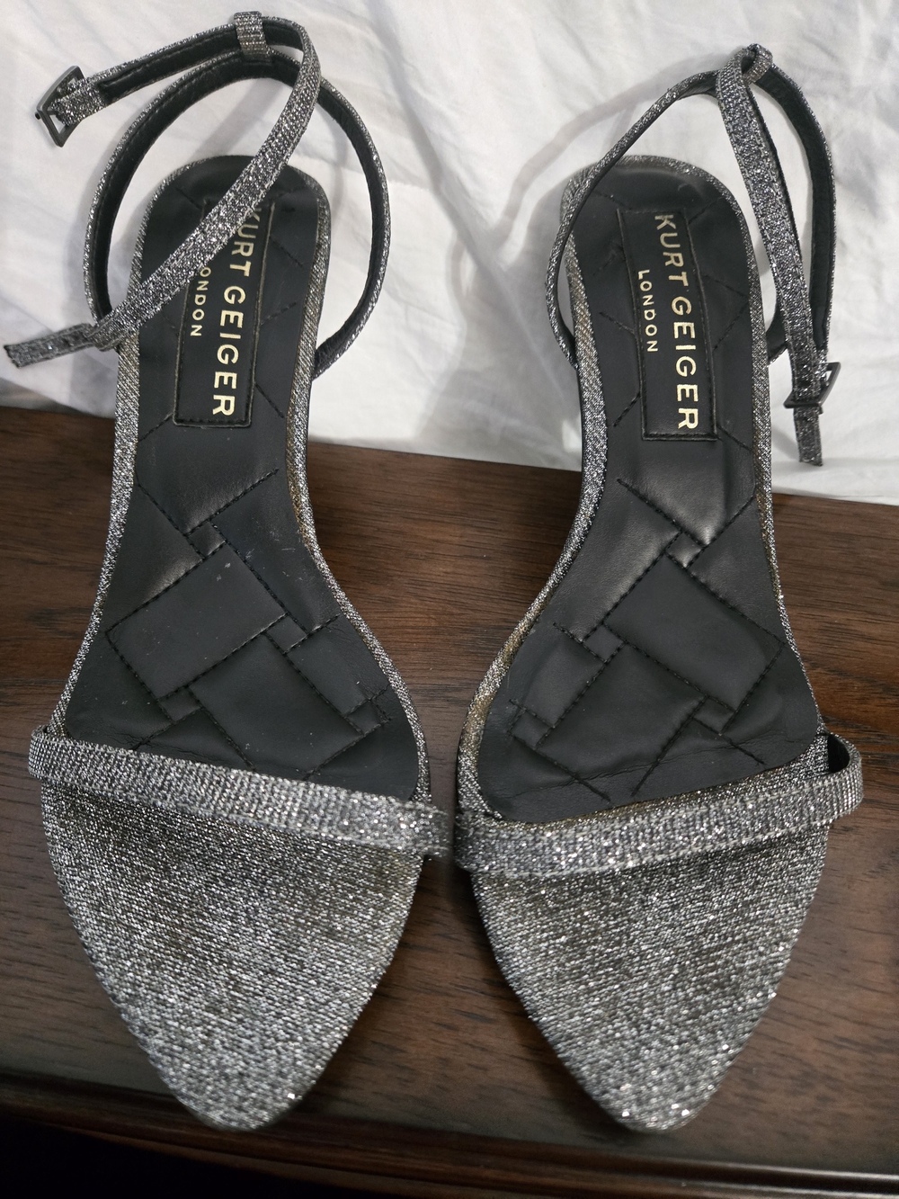 Kurt Geiger Silver Glitter Ankle-Strap Pointed-Toe Sandals 38.5 US 8